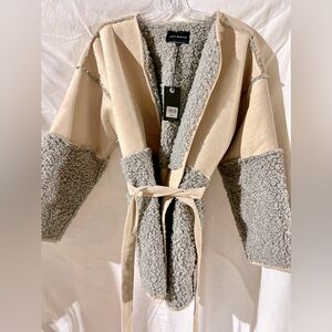 NWT Lucky Brand Faux Shearling Belted Coat Size Medium
